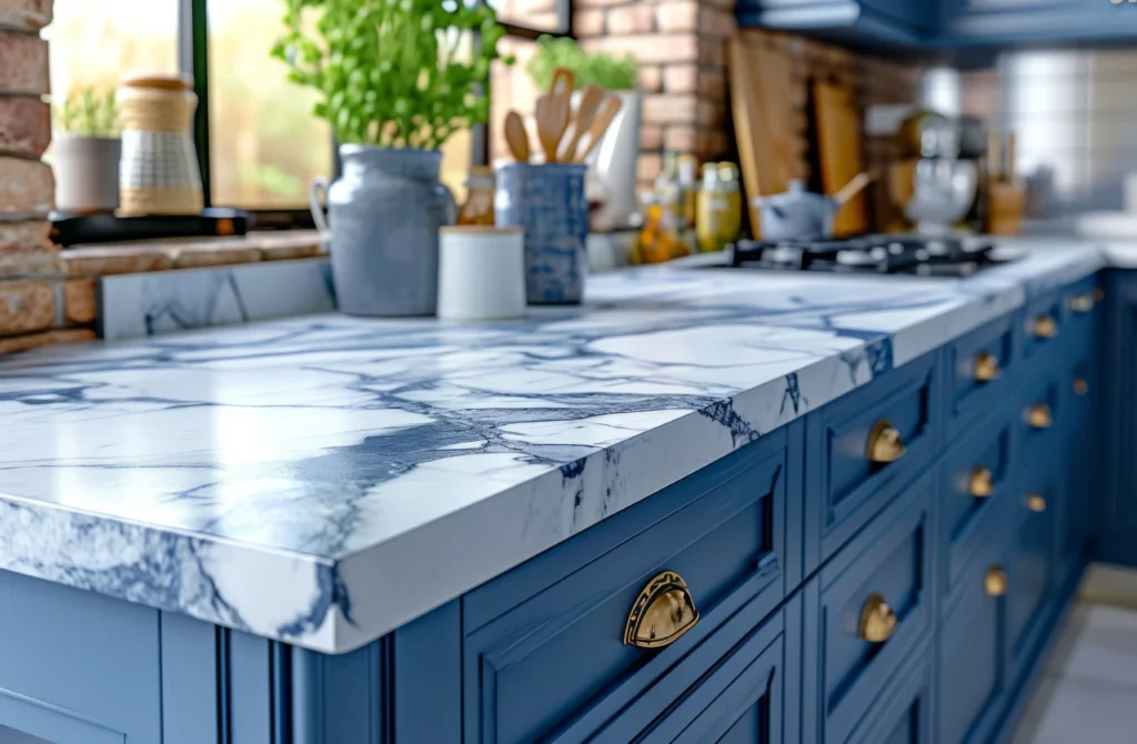 white granite with blue veins countertops