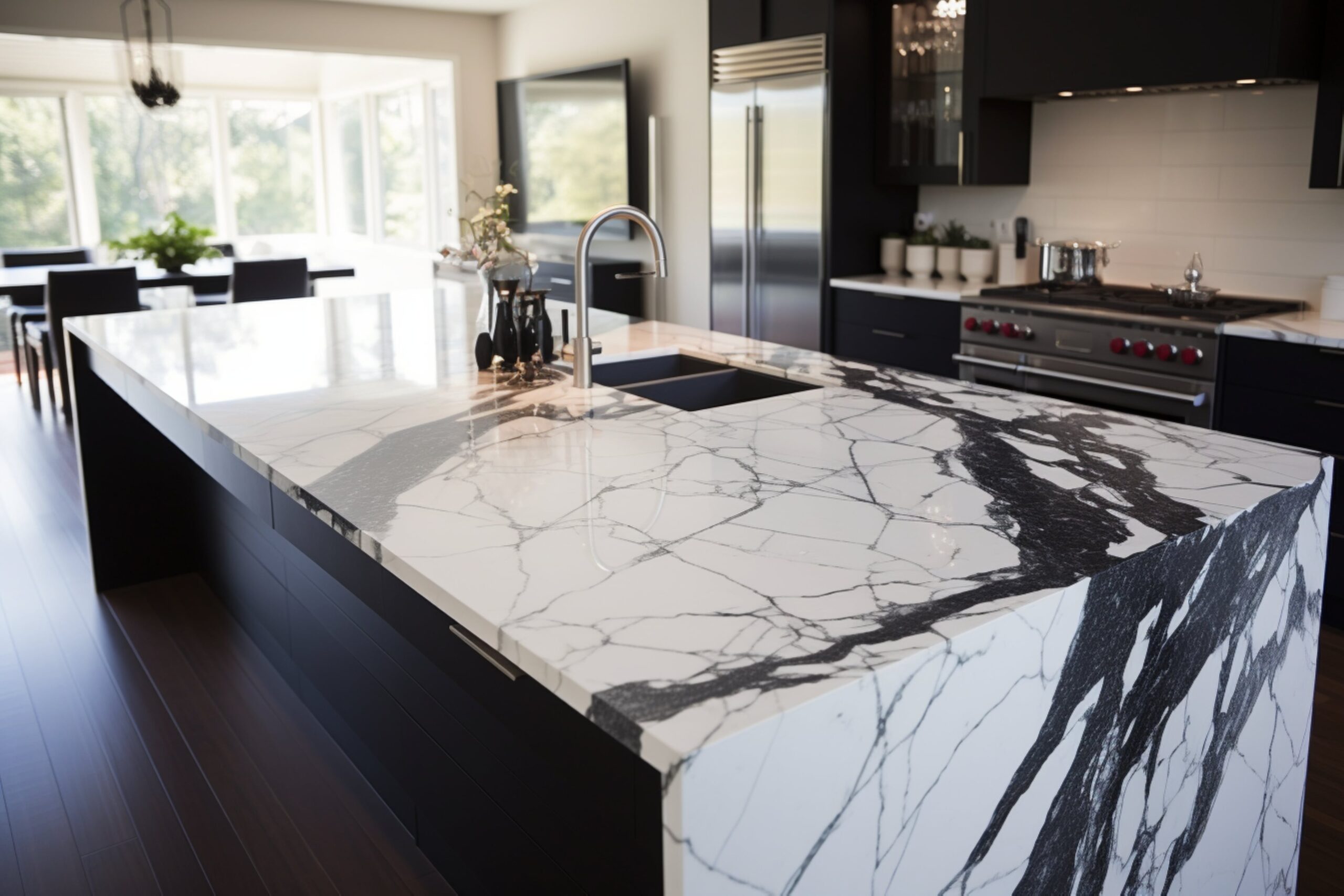 white granite with black veins